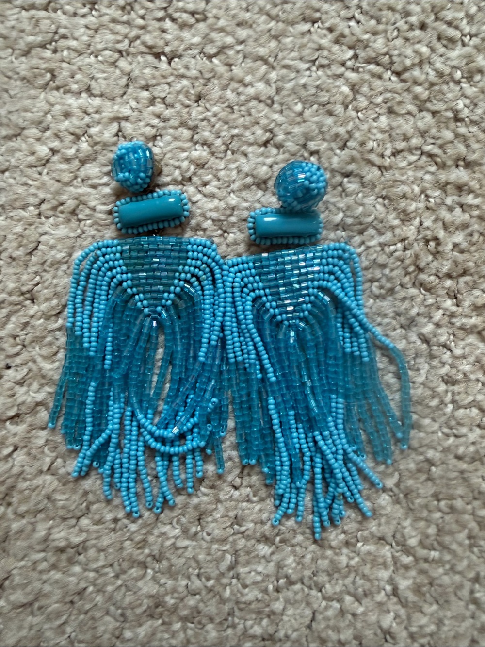 Turquoise Beaded Fringe Drop Earrings